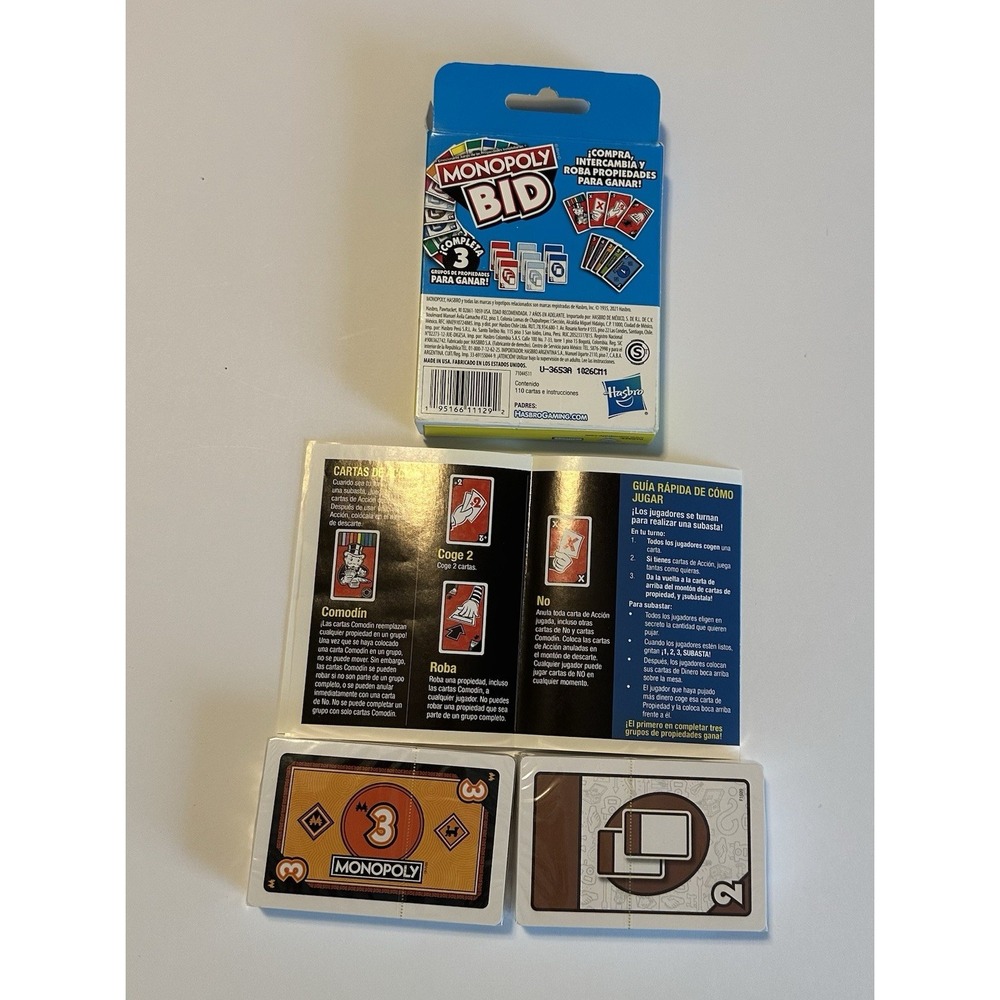 Hasbro Gaming Monopoly Bid Card Game Spanish Edition 2-5 Players Ages 8-11 - Picture 4 of 5